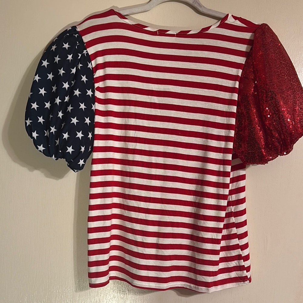 BiBi Red and White Striped Tee with Blue Star Sleeve - Picture 3 of 3